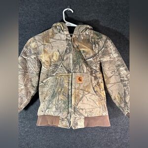 Carhartt Realtree Hooded Camo Classic Quilted Canvas Jacket Youth Small 7-8